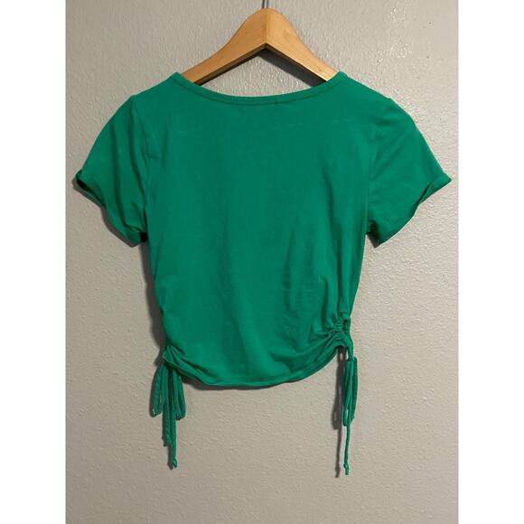 Ambiance Womens Fitted Crop Top Large Green Ruched Short Sleeve Grunge Y2K READ - Picture 5 of 9